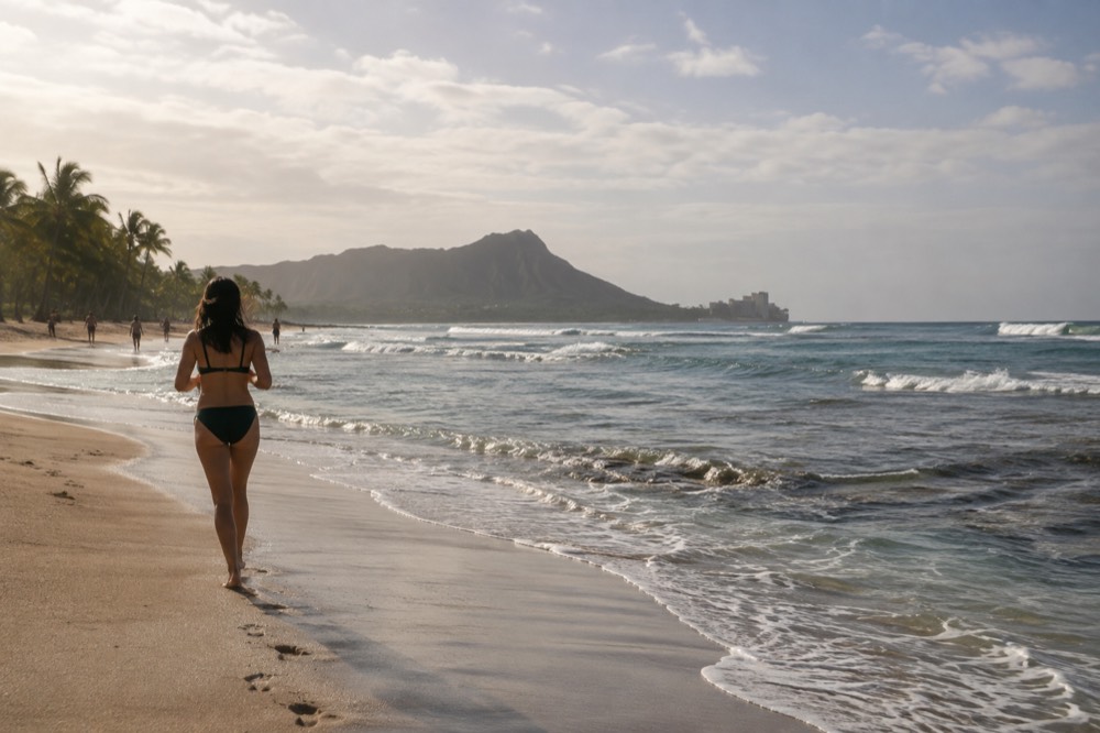 Small waves breaking over a shallow coral reef along Oahu's south shore